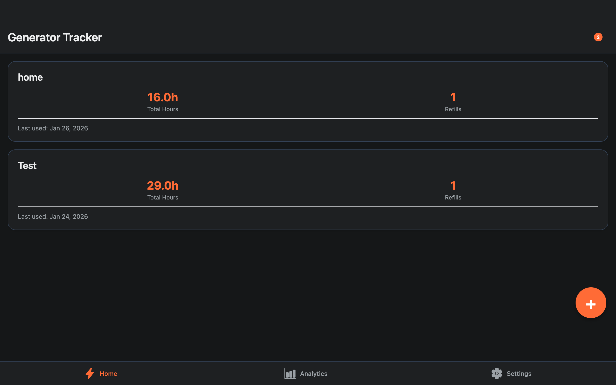 Generator Tracker on Tablet